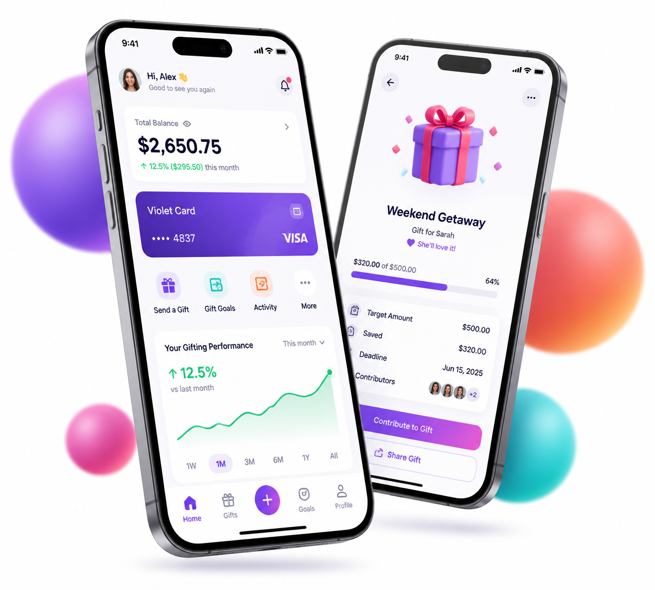The Bloomi app showing an invested gift and its performance over time